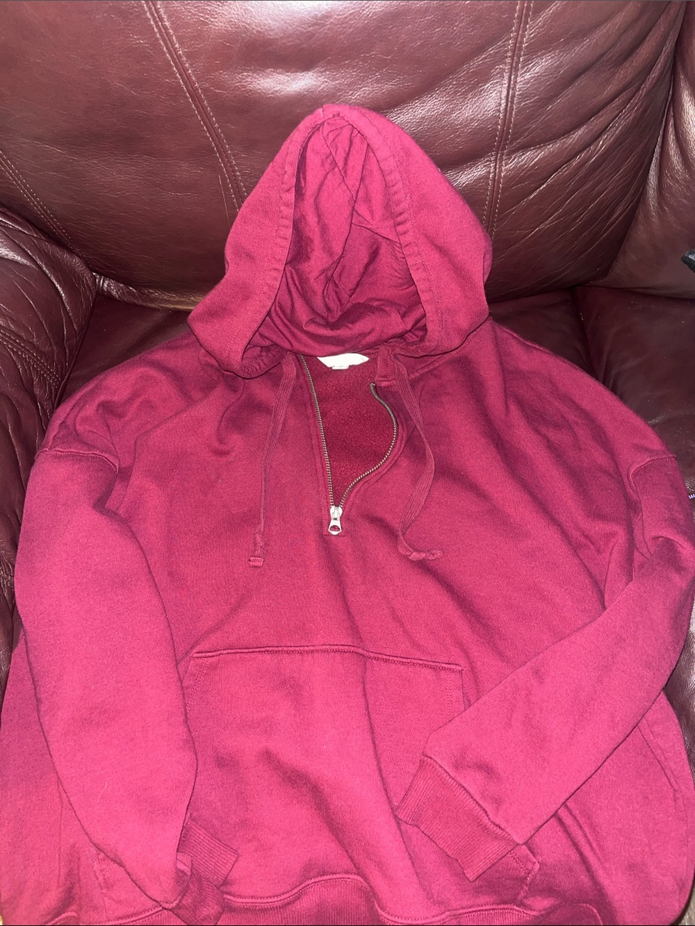 Time and Tru Maroon Hooded Half-Zip Sweatshirt